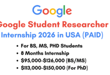 Google Student Researcher Internship 2026 in USA (PAID)